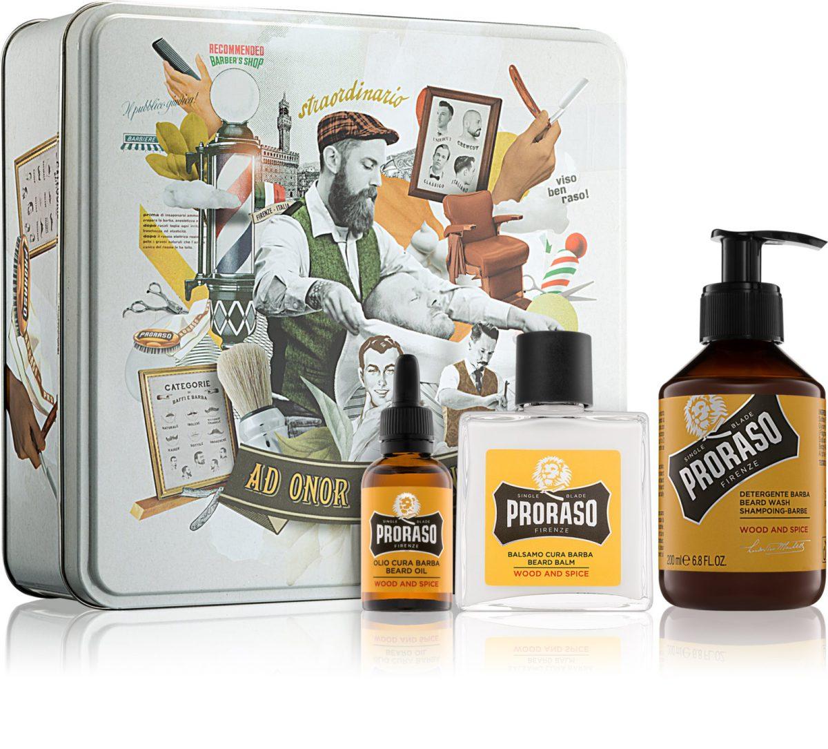 Набір для бороди Proraso Wood&Spice в металевій коробці ( шампунь, бальзам і масло)