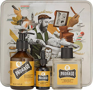 Набір для бороди Proraso Wood&Spice в металевій коробці ( шампунь, бальзам і масло), фото 2