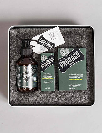 Набір для бороди Proraso Vetiver в металевій коробці ( шампунь, бальзам і масло), фото 2