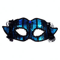 Венецианская маска Мариетта голубая с чёрными рюшами