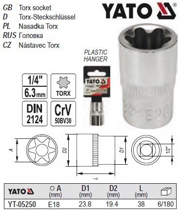 Головка торцева YATO TORX E18 1/2" YATO YT-05250
