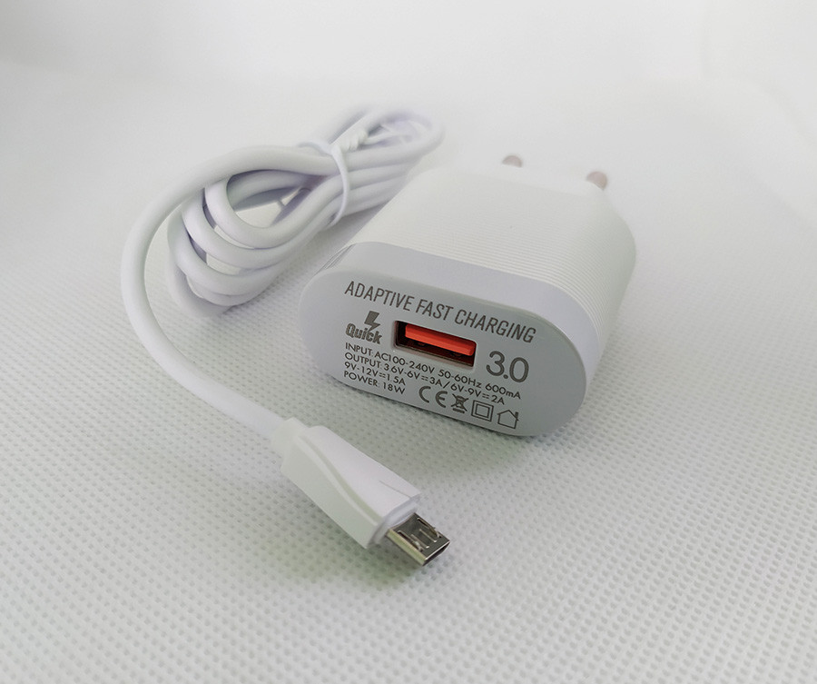 Мережевий зарядний пристрій LDNIO A303Q, 3A, Quick Charge 3.0 (з кабелем micro-usb)