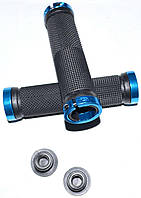 Грипси чорні Rockbros із синіми замками та заглушками В КОМПЛЕКТІ, ручки для велосипеда, ручки керма