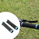 Грипси чорні Rockbros із синіми замками та заглушками В КОМПЛЕКТІ, ручки для велосипеда, ручки керма, фото 2