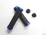 Грипси чорні Rockbros із синіми замками та заглушками В КОМПЛЕКТІ, ручки для велосипеда, ручки керма, фото 3