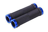 Грипси чорні Rockbros із синіми замками та заглушками В КОМПЛЕКТІ, ручки для велосипеда, ручки керма, фото 4
