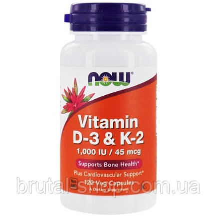 Витамин Д3 и К2, Now Foods Vitamin D-3 & K-2 1,000 IU / 45 mcg (120 Veg Capsules) - фото 1 - id-p1197705344