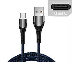 Кабель Alitek USB - Type C Led 3A 1 м Dark blue, ткань