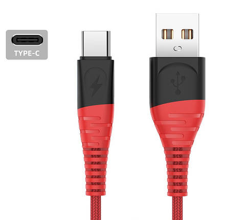 Кабель Alitek USB - Type C 1 м (2.4A QC4.0) Red/Black, фото 1