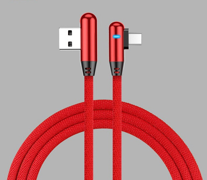 Кабель Alitek USB — Type C Led (1 м) Г-подібний Red, нейлон