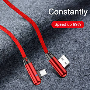 Кабель Alitek USB — Type C Led (1 м) Г-подібний Red, нейлон, фото 2