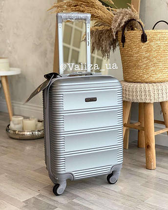Середній пластиковий чемодан срібло з фурнітурою колір, фото 2