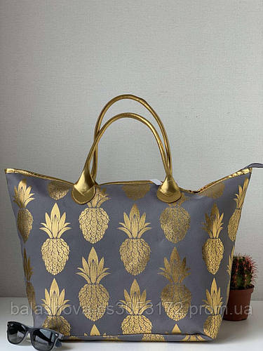 Купить Тканевая женская сумка летняя большая Серая с узором ананас ...