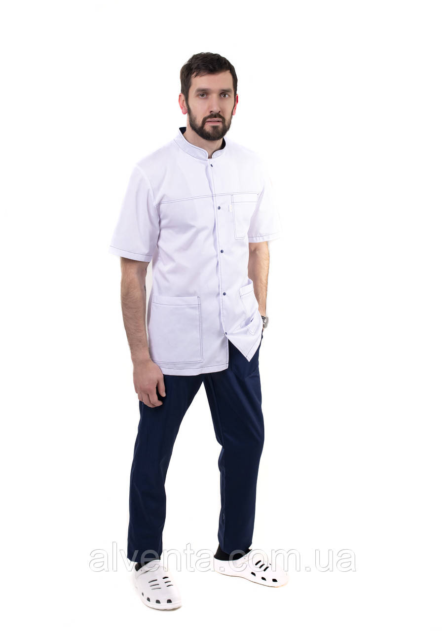 Медичний костюм Берлін білий з темно-синім