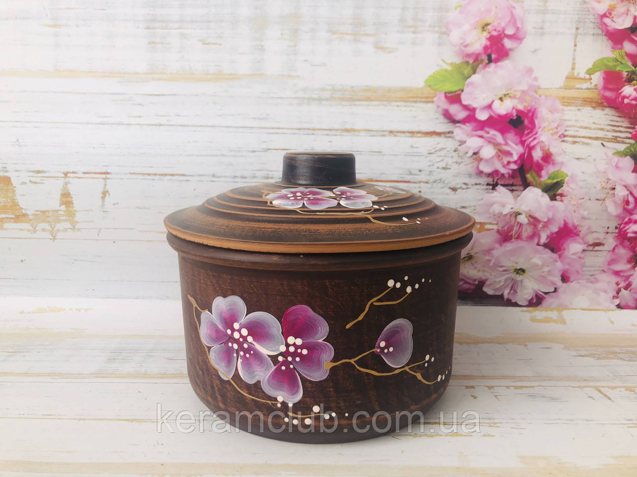 Каструля з червоної глини V 1,7 л із малюнком, фото 1