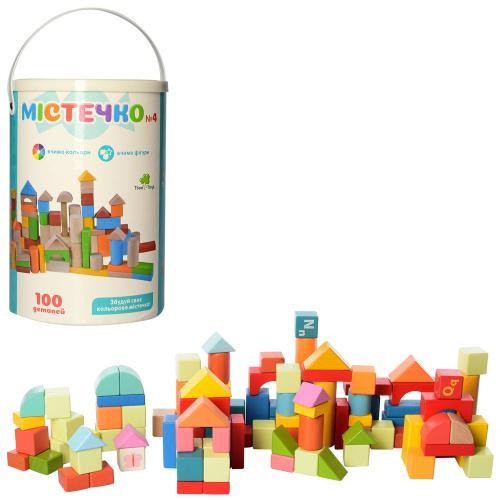 Набір Містечко дерев'яних фігурних елементів 100 шт., у відрі, 26-18-18 см