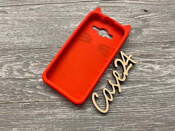 Гумовий 3D чохол для Samsung Galaxy J3 Усики червоний, фото 3
