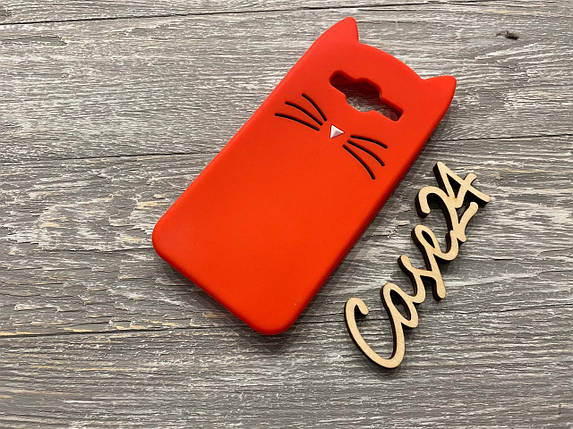 Гумовий 3D чохол для Samsung Galaxy J3 Усики червоний, фото 1