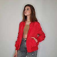 Легкая молодежная куртка ветровка-бомбер из плащевки женская модная от производителя M, Красный