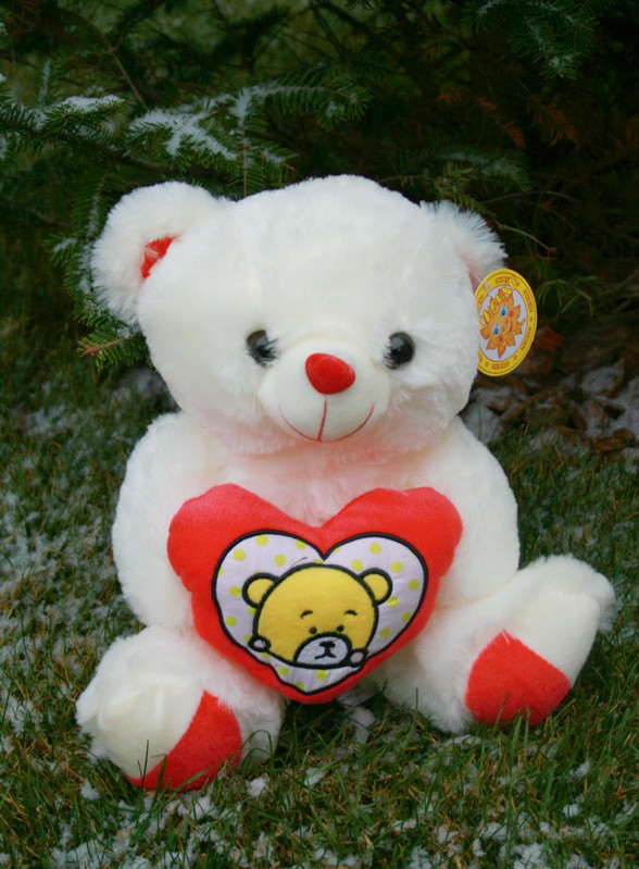Ведмедик із серцем плюшевий музичний, м'яка іграшка , фото 1