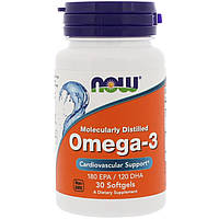 ОРИГІНАЛ!Омега-3 Omega-3 Риб'ячий жир Now Foods молекул'ярна дистиляція 30 капсул виробництва США