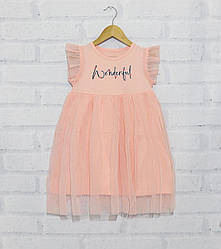 Плаття з коротким рукавом для дівчинки, спідниця фатин, напис Wonderful, Breeze