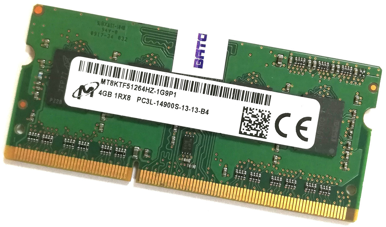 Оперативна пам'ять для ноутбука Micron SODIMM DDR3L 4Gb 1866MHz PC3L-14900S 1R8 CL13 (MT8KTF51264HZ-1G9P1) Б/В