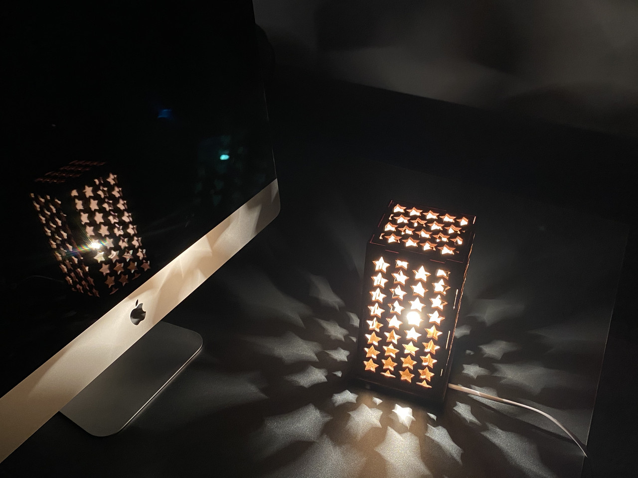 Декоративний нічник з дерева "Зоряне небо". Колір "горіх"., фото 1