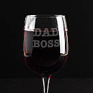 🍷 Бокал для вина з написом "Dad Boss". Подарунковий винний бокал з прикольним принтом, фото 2