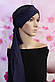 Чалма шапка 54-60 рр шифонова на трикотажній пов'язці темно синя літня "Вуалька", фото 3