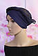 Чалма шапка 54-60 рр шифонова на трикотажній пов'язці темно синя літня "Вуалька", фото 8