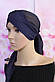 Чалма шапка 54-60 рр шифонова на трикотажній пов'язці темно синя літня "Вуалька", фото 9