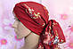 Чалма шапка 54-60 рр шифонова на трикотажній пов'язці бордова з квітами літня "Вуалька", фото 10