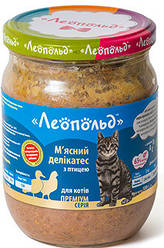 Корм для котів Леопольд (М'ясні делікатеси з птицей), 500г.