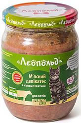 Корм для котів Леопольд (Мя'сні делікатеси з м'ясом телятини), 500г.