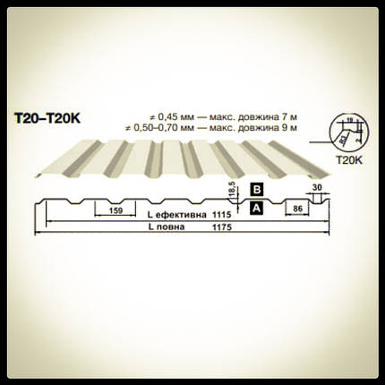 Профнастил  Т 20 К  / 0.7 мм / РЕ 25 МК / RAL 9010 / Покрівельний / Blachy Pruszynski /, фото 1