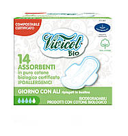 Гігієнічні прокладки для помірних виділень в індивідуальних упаковках з крильцями Vivicot Bio , 14 шт