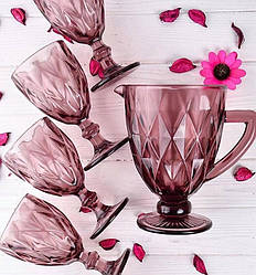 Набір глечик і келихи 7 предметів кубки Смарагд рожевий