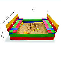Детская деревянная цветная песочница "Беседка" ТМ SportBaby, размер 1,45*1,45*0,3м