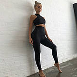 Спортивний костюм жіночий для фітнесу. Комплект лосини і топ для йоги, спорту, тренувань, розмір M (чорний), фото 2