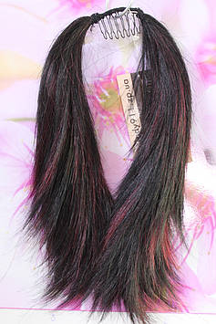 Хвостик на гребінці короткий штучні волосся термоволокно шоколадний з бордовим