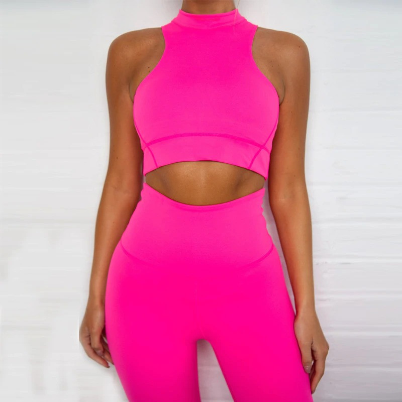 Спортивный костюм женский для фитнеса. Комплект лосины и топ для йоги, спорта, тренировок, размер M (розовый) - фото 4 - id-p1198193048