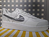 Чоловічі кросівки Nike Air Force шкіряні з рефлективними вставками білі
