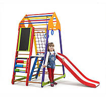 Детский спортивный комплекс для дома «BambinoWoodColor Plus 3» ТМ SportBaby, размеры 1.7х0.85х1.32м