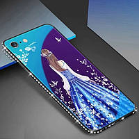 Чехол Glass-case для Iphone SE 2020 бампер накладка Blue Dress