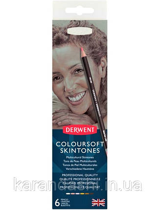 Набір кольорових олівців Coloursof Skintone в метал. короб., 6кол., Derwent 2300217, фото 2