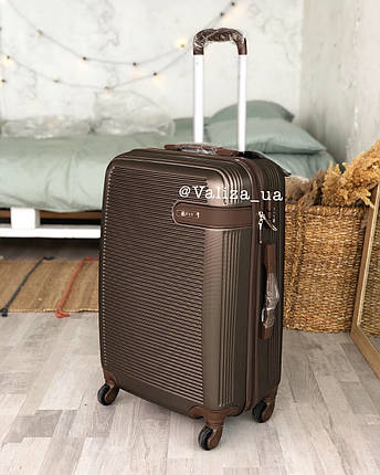 Середній пластиковий чемодан коричневий на 4-х колесах / Середня пластикова валіза, фото 2