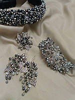 Набор украшений, серьги из бусин, нарядный ободок, браслет и кольцо, цвет серебро Ksenija Vitali
