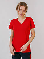 Женская футболка однотон с вырезом 0252 Красный