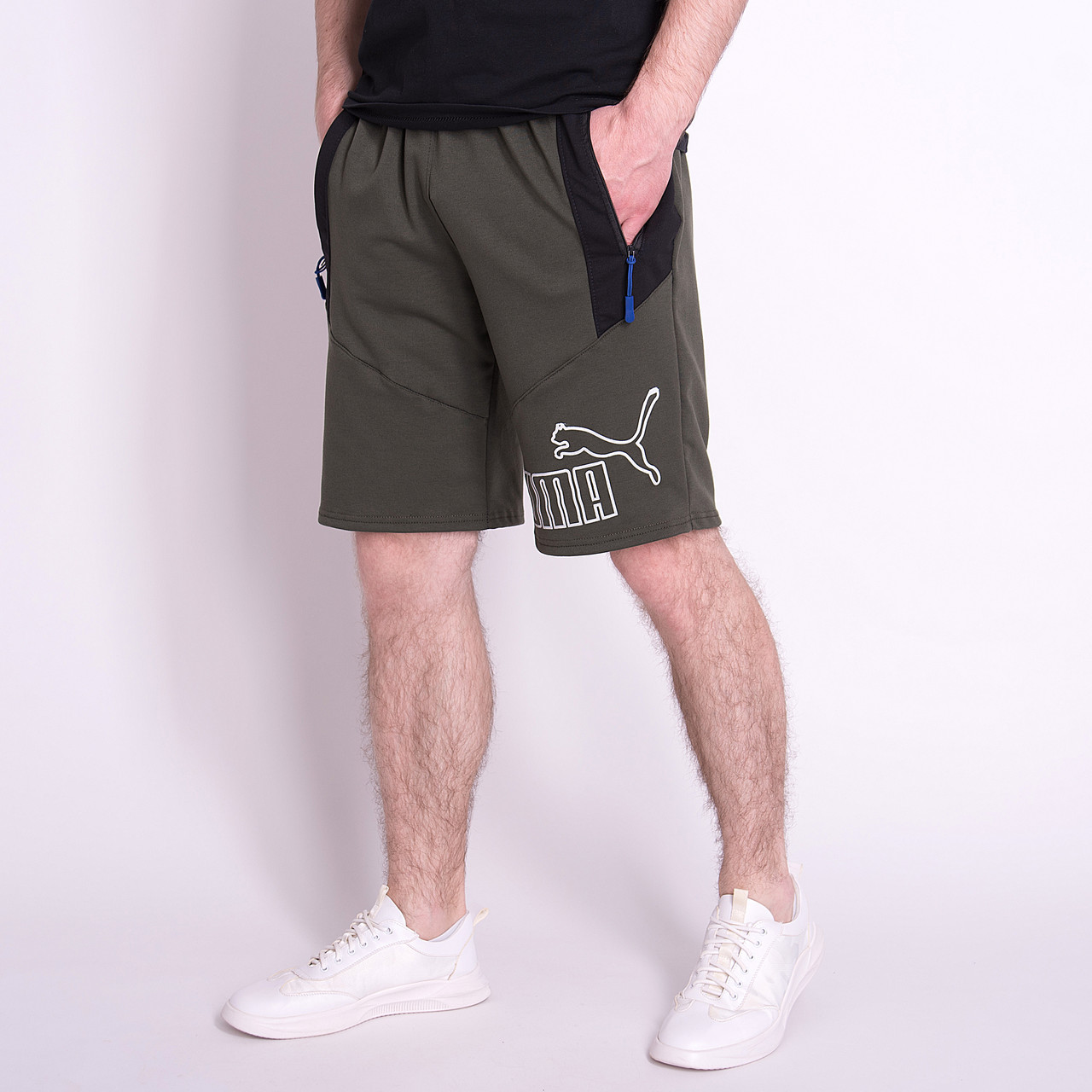 Чоловічі трикотажні шорти PUMA, кольору хакі - фото 1 - id-p1198357039